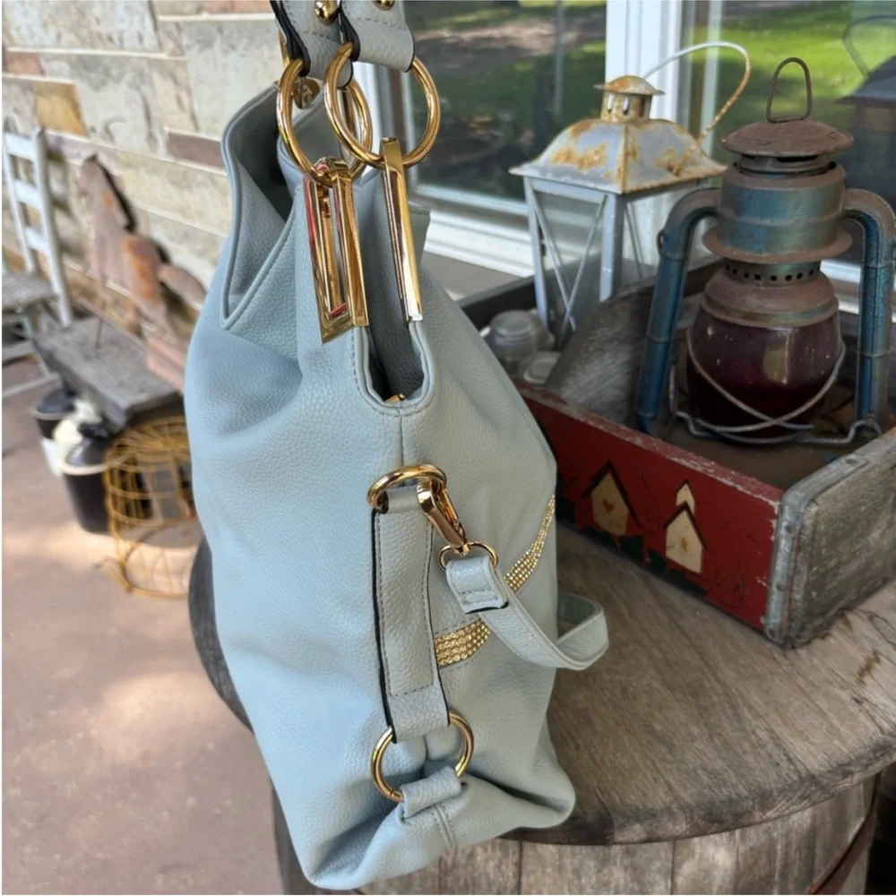 Dasein Crystal Trimmed‎ Pebbled Vegan Leather Satchel